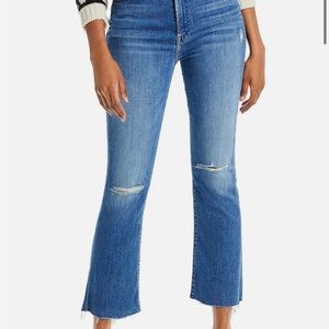 MOTHER Blue Distressed Cropped Ankle Jeans